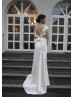 V Neck Ivory Satin Wedding Dress With Big Bow